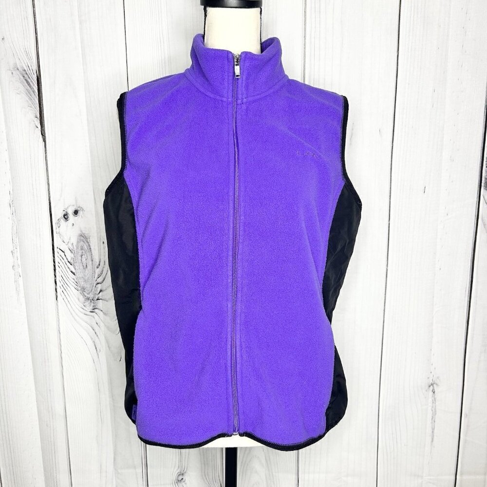 Ralph Lauren Active L-RL Purple Black Fleece Vest Womens Sz XL Full Zip